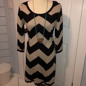 T/O tan and Black Chevron Sweater Dress